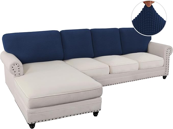 H.VERSAILTEX Backrest Cushion Covers Sectional Couch Back Cushion Covers for Sectional Sofa Set for Both Left/Right Couch (Back Only: 1 Chaise + 3 Sofa, Navy) - Image 2