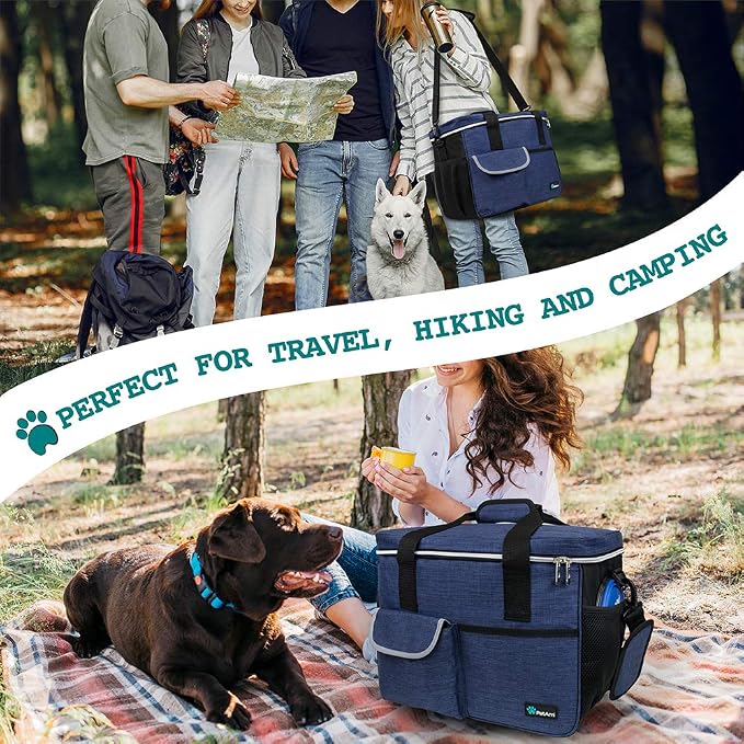 PetAmi Dog Travel Bag Organizer, Pet Travel Kit with 2 Food Containers & 2 Collapsible Dog Bowls, Pet Supplies Tote with Luggage Sleeve, Weekend Road Trip Camping Essentials, Navy Blue, Medium - Image 6