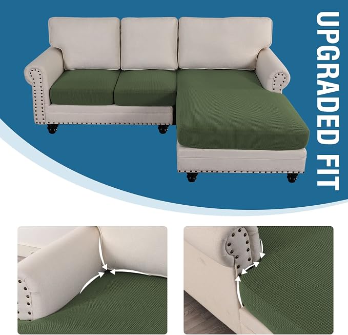 H.VERSAILTEX Sectional Couch Covers 3 Pieces Sofa Seat Cushion Covers L Shape Separate Cushion Couch Chaise Cover for Both Left/Right Sectional Couch (Seat Only: 1 Chaise + 2 Sofa, Bronze Green) - Image 7