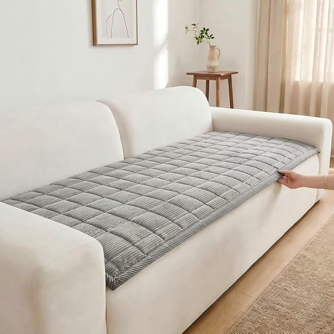 Couch Cover for Dogs Non-Slip Pet Couch Cover for Sofa Plush Protector | Non-Slip Backing, Machine Washable, Pet Friendly, Pet Hair& Scratch Protection, Sofa Cushion Protector(Lightgrey,27.6"×27.6") by WeavingComfortHome