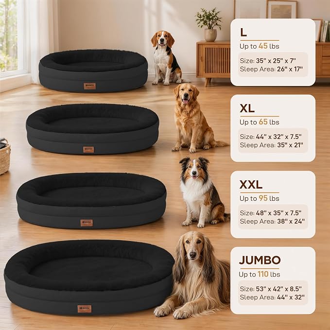 Waterproof Orthopedic Dog Bed for Large Dogs, Black | Supportive Crate Foam Relieves Joint Pressure, 360°Bolsters, Waterproof Inner,Washable Cover, Non-slip Bottom - Image 2