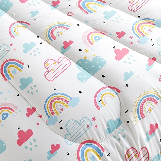 Nttopship Rainbow Comforter Sets Comfort King Size， Bedding Sets for Kids,Kawaii Clouds and Rainbows Comforter Sets All Season 1 Comforter and 2 Pillowcases - Image 6