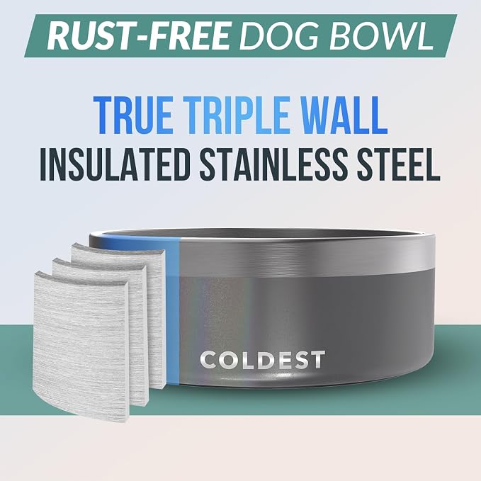 Coldest Dog Bowl - Anti Rust Metal, Non Slip, 3 Layers Insulated Stainless Steel Dog Bowls - Spill Proof & Heavy Duty - Water Bowl for Dogs, Cats & Pets, Dish Washer Safe (64 oz, Stardust Glitter) - Image 3