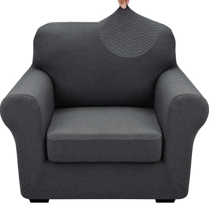 XINEAGE 2026 New 2 Pieces Chair Covers with Arms Super Stretch Chair Slipcover for Living Room Pet Dog Universal Slip Cover Anti Slip Armchair Furniture Protector (Dark Gray), 31"-46"(1 Cushion) - Image 9