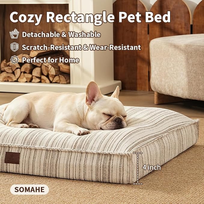 SOMAHE 4 Inch Orthopedic Dog Bed for Crate, 27 x 20 Inch, Coffee Chenille | Washable Removable Cover, Waterproof Inner Liner, Non-Slip Bottom, Orthopedic Dog Crate Mattress for Medium & Large Dogs - Image 2