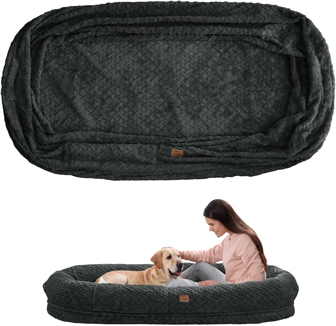 ChiXnuggle Faux Fur Washable Human Dog Bed Cover（Only Human Dog Bed） | 72*40*10,removable replace cover,soft fur,non-slip bottom,dark grey by SnuggleUpPawsDown