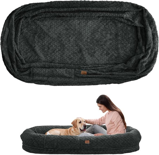 ChiXnuggle Faux Fur Washable Human Dog Bed Cover（Only Human Dog Bed） | 72*40*10,removable replace cover,soft fur,non-slip bottom,dark grey by SnuggleUpPawsDown