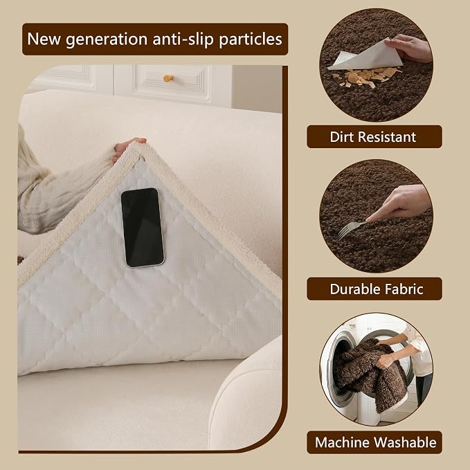 OHSIO Couch Cover for Pets, Washable Non-Slip Sofa Cover Pet Friendly, Soft Fuzzy Teddy Fleece Sofa Slipcover for 3 Cushion Sofa Furniture Protector (Brown, 27.6" x 70.8") - Image 5