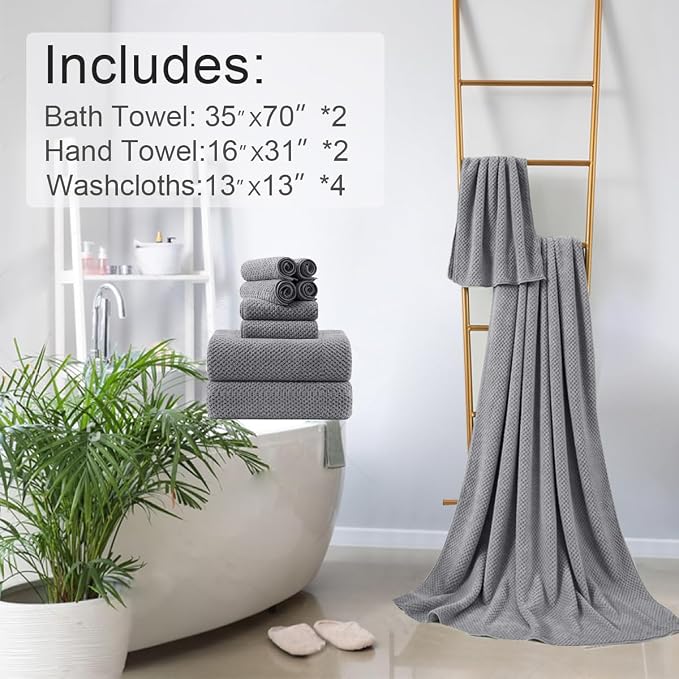 8-Piece Gray Bath Towels Set,2 Oversized Large Bath Towels Sheet,2 Hand Towels and 4 Washcloths - 600 GSM Soft Luxury Towel Set,Highly Absorbent Quick Dry Towel Collection for Bathroom,Hotel and Spa - Image 6