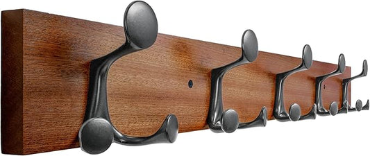 SKOLOO 24-Inch Wood Coat Rack Wall Mount with 5 Triple Hooks - Ideal for Family Entrances, Classrooms, and Pet Supplies Storage - Perfect Coat Hooks for Wall,Mahogany (Sapele) by SKOLOO