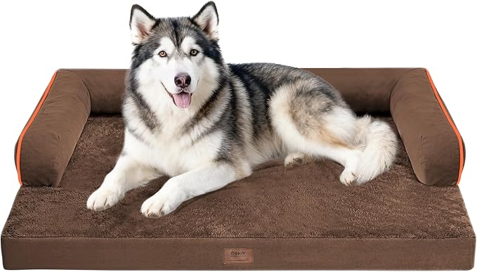 MEKIY Orthopedic Waterproof Dog Bed with Bolster for Extra Large Size Dogs | Pillow Support for Neck Relief, Egg Crate Foam, Waterproof Liner, Anti-Slip Bottom, Removable Bolster Cover, 48 x 33 Inch by Mekiy