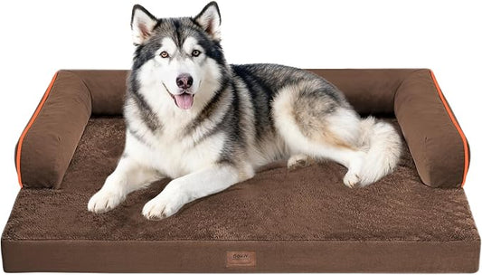 MEKIY Orthopedic Waterproof Dog Bed with Bolster for Extra Large Size Dogs | Pillow Support for Neck Relief, Egg Crate Foam, Waterproof Liner, Anti-Slip Bottom, Removable Bolster Cover, 48 x 33 Inch by Mekiy