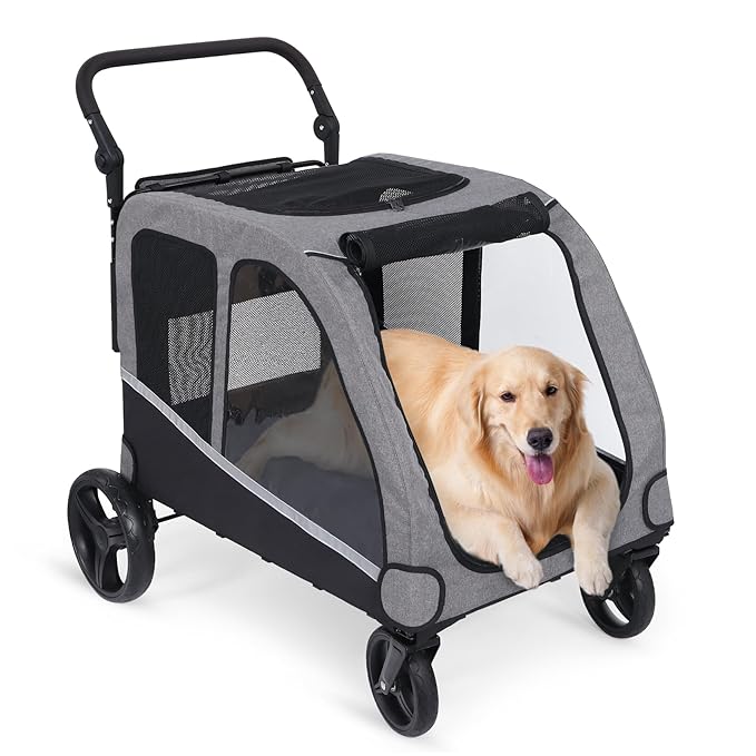 Dog Stroller for Large & Medium Dogs, Extra Large Pet Stroller, Dog Wagon for 2 Dogs, Foldable Design, Adjustable Handle, with Pocket, Up to 130 lbs