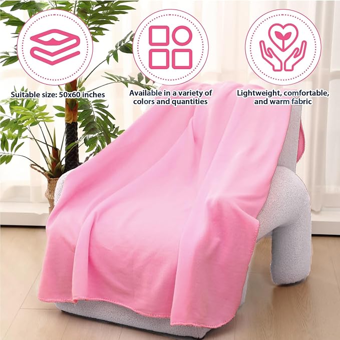 Newwiee 24 Pcs Bulk Fleece Throw Blankets 50'' x 60'' Oeko-tex Standard 100 Certified for Outdoor Wedding Guest Blankets Donation Homeless Sleepover Lap Pet Sofa, All Seasons Use (Light Pink/White) - Image 5