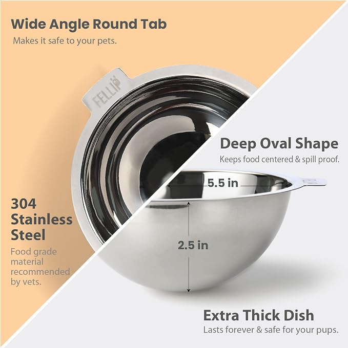 Felli Pet Oblik Acrylic Raised Dog Food Water Bowl Stainless Steel Slanted Oval Dish for Short Leg Puppy & Small Medium Pet, Elevated Tilted Metal Feeder(Gold, 1.5 Cups Oval Dish) - Image 7