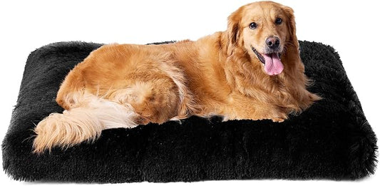 EHEYCIGA Fluffy Dog Crate Bed for Extra Large Sizes, Plush Faux Fur Crate Pad, Calming Anti Anxiety XL Bed, Washable Soft Warm Dog Mat with Non-Slip Bottom, Black | Xlarge Calming Anti Anxiety Plush Faux Fur Mat for Large size dogs, Washable Soft Warm ... by EHEYCIGA