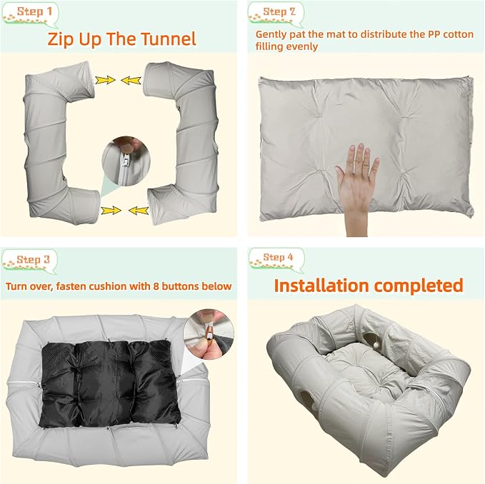 XxingSheep 4 Ways Shuttled XL Cat Tunnel Bed for Indoor Cats Peekaboo Cat Cave Donut with Cool Mat - Image 6
