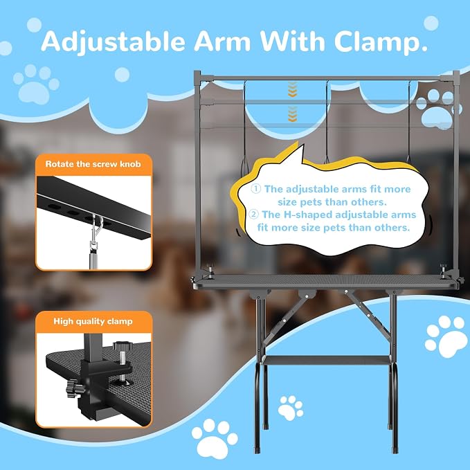 36-Inch Dog Grooming Table, Foldable Pet Grooming Table with Adjustable Arm, Noose & Mesh Tray, Non-Slip Waterproof Surface, Supports Up to 320 lbs - Image 4