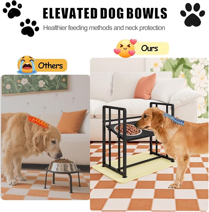 INGIORDAR Dog Bowls Elevated Height Adjustable Raised Dog Bowl Feeding Mat | Metal Pet Food Feeder Dish Station Non-Slip Dog Bowl Stand Stainless Steel Food Water Bowl - Image 6