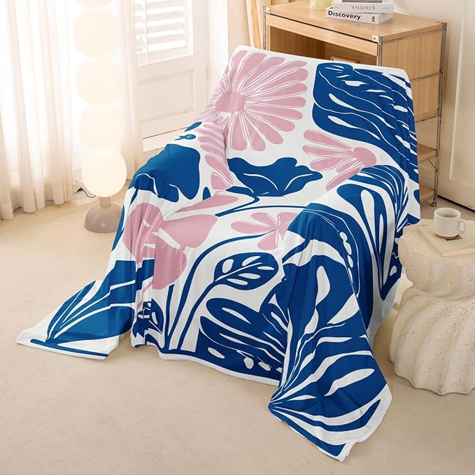 Erosebridal Pink Blue Flower Sofa Cover Boho Floral Couch Cover Abstract Retro Minimalist Sofa Slipcover for Couches and Sofas Vintage 70S Modern Washable Non Slip Sofa Protector, 71" X 91" - Image 4