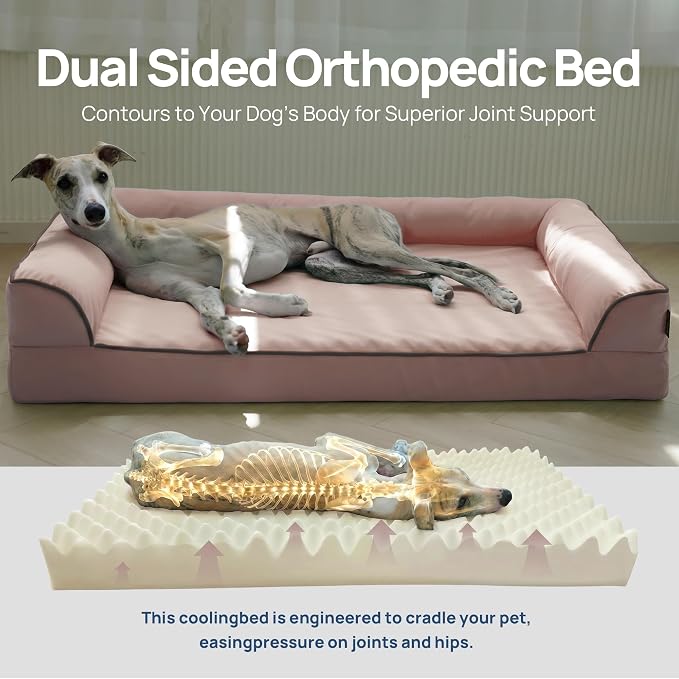 Cooling Dog Bed Large Sized, Orthopedic Pet Cooling Beds with Sides, Breathable Egg Crate Foam with Removable Washable Cover, Q-Max>0.45, Non-Shedding Hair, Dusty Rose - Image 4