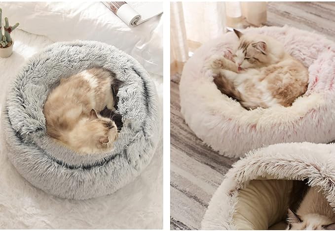 YUDANSI Cat Bed Hooded for Indoor Cats, Dog Bed with Large Covered Hood for Small Dogs Cats Puppy Kitty, Anti Anxiety Donut Cuddler, Anti Slip Plush Faux Fur Enclosed Pet Nest (Washable)(Pink-20inch) - Image 8