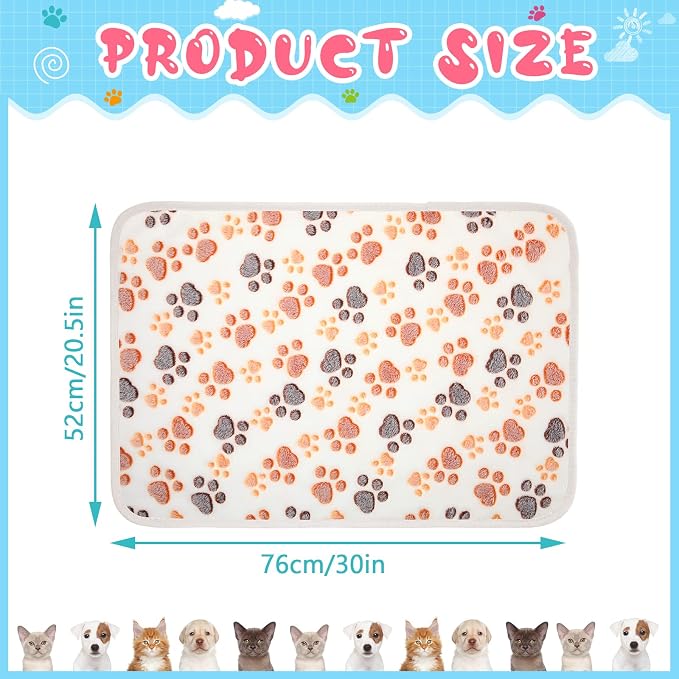 Tatuo 4 Pack Fleece Dog Blankets for Puppy Cats Multi-Size Sleep Mat for Pet Guinea Pig Soft Washable Warm Crate Bed Puppy Teething Toys Print Pattern Blanket Indoor(White,30 x 20.5 Inch,Paw) - Image 2