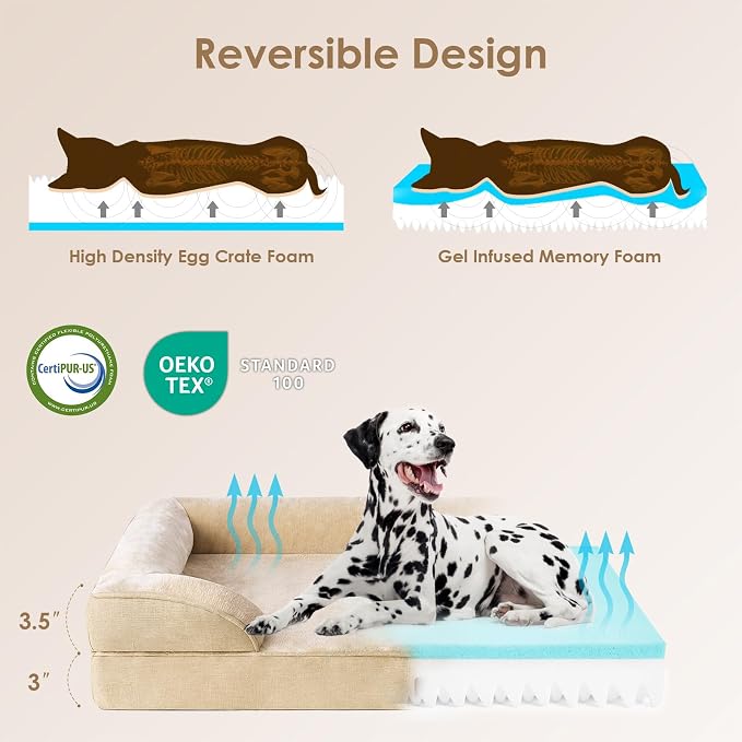 EHEYCIGA Orthopedic Dog Bed Medium Size Dog, Waterproof Washable Pet Beds | Non-Slip Bottom and Egg-Crate Memory Foam Dog Couch Bed with Washable Removable Cover, Greige - Image 3