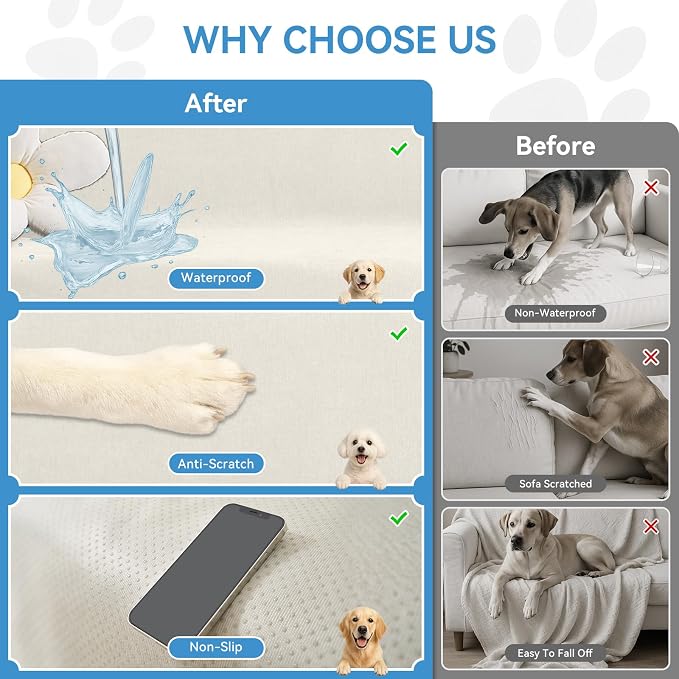 Deep Dream Sectional Couch Covers, 2 Pieces 100% Waterproof L Shaped Sofa Cover, Non Slip Couch Cover for Dogs Cats Washable, Pet Friendly Sofa Slipcovers Furniture Protector (X-Large, White) - Image 4