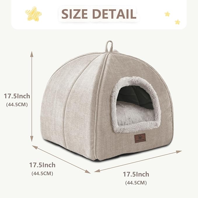 WINDRACING Cat Bed for Indoor Cats - Cat Cave Cat House Cats Tent with Removable Washable Cushioned Pillow, Soft and Self Kitten beds (Large, Beige) - Image 4