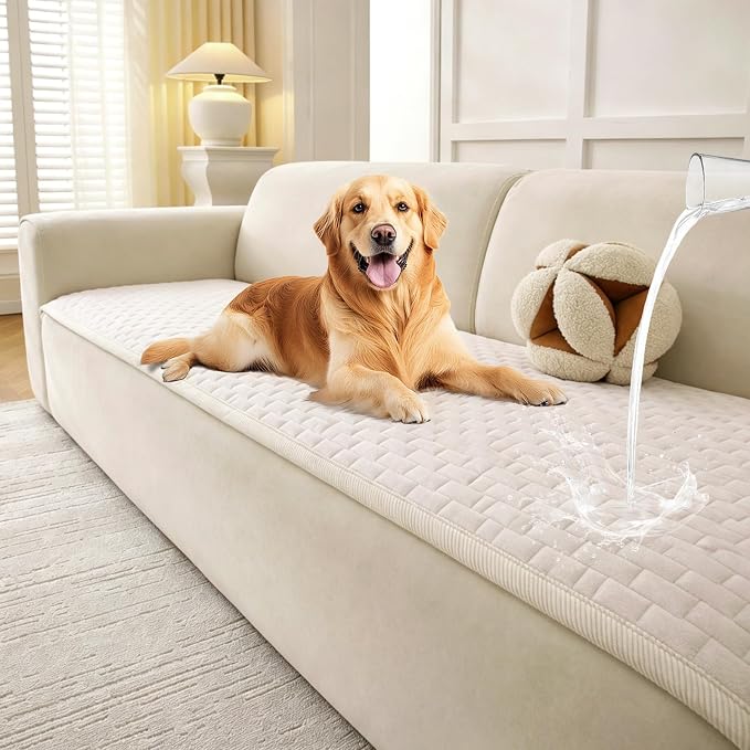Warmstar Waterproof Couch Cover for Dogs Washable,Brick Pattern Short Plush Pet Couch Covers for Sofa,Soft Sofa Cover Non-Slip for 3 Cushion Couch Sofa Pet Friendly (Off White, 27.6" x 70.9") by Warmstar