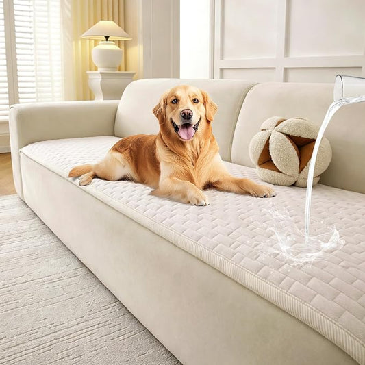 Warmstar Waterproof Couch Cover for Dogs Washable,Brick Pattern Short Plush Pet Couch Covers for Sofa,Soft Sofa Cover Non-Slip for 3 Cushion Couch Sofa Pet Friendly (Off White, 27.6" x 82.7") by Warmstar