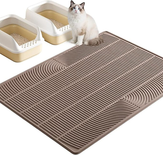 TRZZ XXL Cat Litter Mat, Large Silicone Waterproof Mat, Brown | Non-Slip, Easy to Clean, Cat Litter Trapping Mat, Kitty Litter Catcher, Scatter Control, for Floor by TRZZ