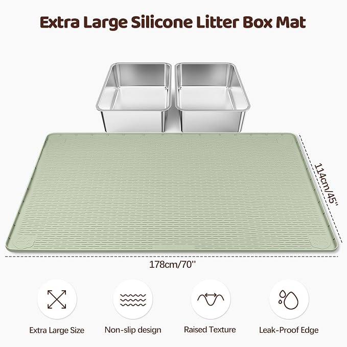 Silicone Cat Litter Mat for Litter Box 70”x45” Large Cat Mat, Green | Waterproof, Non-Slip, Leak-Proof Rug Mat with Lip, Easy to Clean, Extra Large Litter Catcher Mat for Floor - Image 2