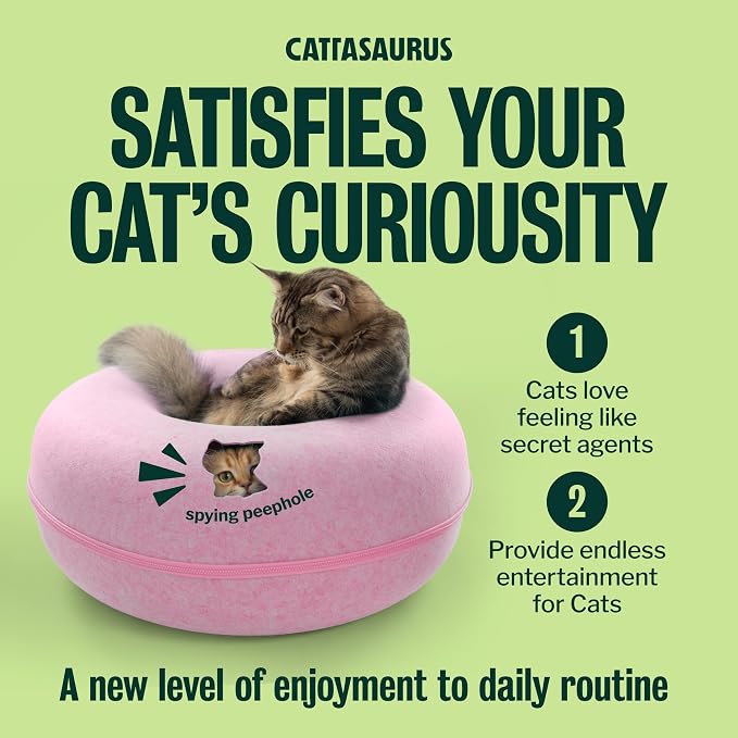 Cattasaurus Peekaboo Cat Cave Donut for Multiple & Large Cats up to 30-45 lbs, 3-in-1 Self Warming Cat Bed, Tunnel & Scratcher for Indoor Cats, Washable & Detachable Small Dog Bed (Pink, Jumbo) - Image 6