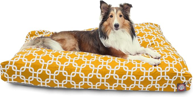 Majestic Pet Shredded Memory Foam Dog Bed Large with Removable Washable Cover – Rectangle Orthopedic Dog Bed–Durable Dog Crate Bed-Flat Dog Bed for Senior Dogs - (44x36) L - Links - Yellow by MajesticPet