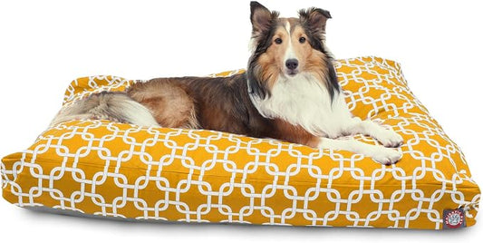 Majestic Pet Shredded Memory Foam Dog Bed Large with Removable Washable Cover – Rectangle Orthopedic Dog Bed–Durable Dog Crate Bed-Flat Dog Bed for Senior Dogs - (44x36) L - Links - Yellow by MajesticPet