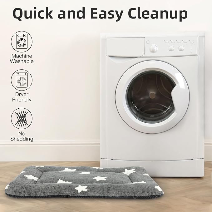 Mora Pets Dog Crate Pad Crate Bed Mat Small Dog Bed Washable Cute Star Pet Kennel Bed for Dog Cage Ultra Soft Flat Puppy Cat Kitten Pillow for Sleeping Anti-Slip Grey 24 x 18 inch 2 Pack - Image 3