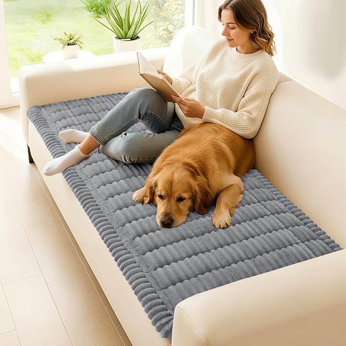 hyha Couch Cover for Dogs, Washable Non Slip Plush Flannel Sofa Protector | Thick Flannel, Silicone Anti-Slip Backing, Pet Hair & Scratch Protection, Fits Sofa & Loveseat (27.6" x 95") - Image 2