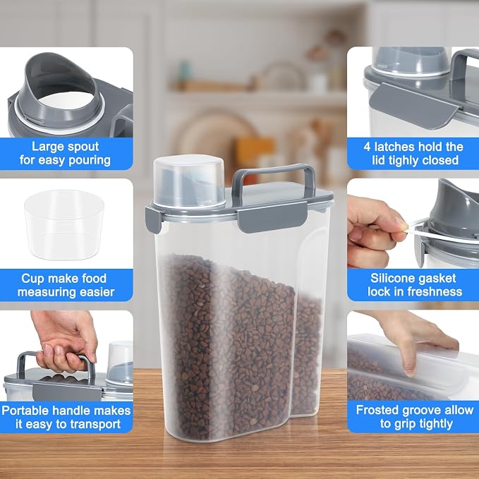 TBMax 2 Pack Cat Dog Food Storage Containers 10 to 14 Lbs, Portable Travel Pet Container Dispenser with Easy-Pouring Spout & Cup, Airtight Bird Seed Container Dog Treat Storage Bin - Image 5