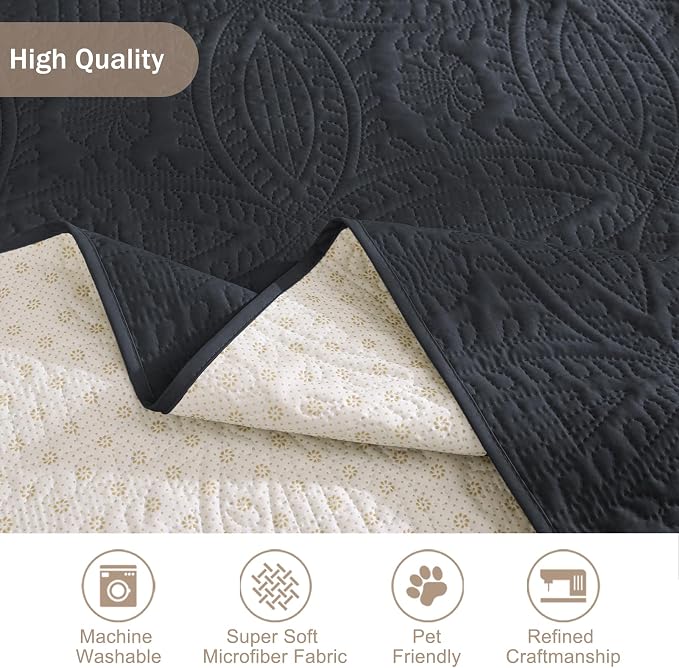 Water Repellent Loveseat Cover for 2 Cushion Couch, Machine Washable Love Seat Quilted Couch Covers, Pet Friendly Loveseat Slipcovers (Loveseat 48", Blue Gray) - Image 6