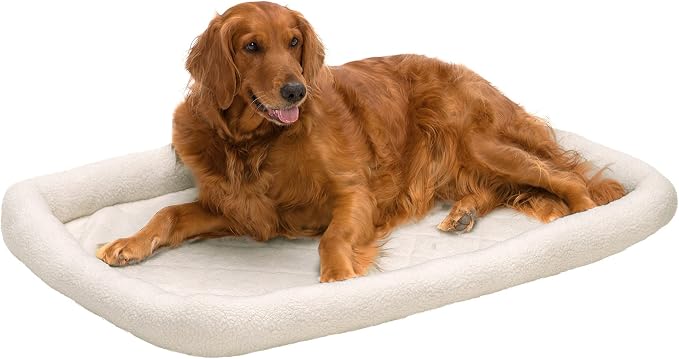 Furhaven Dog Bed for Large Dogs, 100% Washable, Sized to Fit Crates - Sherpa Fleece Bolster Crate Pad - Cream, Extra Large/XL by FurHaven