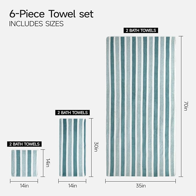 REDKISS 6-Piece Microfiber Bath Towel Set, Ultra Soft, Highly Absorbent & Quick Dry, 35x70 Inch Oversized, Green Towels for Bathroom, Spa, Gym, 2 Bath 2 Hand 2 Washcloths - Image 3