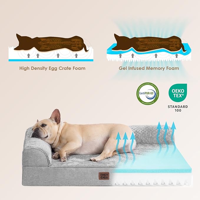 EHEYCIGA XXL Dog Bed Memory Foam, Orthopedic Giant Dog Bed Jumbo with Washable Removable Cover, Waterproof Pet Sofa Couch with Nonskid Bottom, 48x35x7.5, Grey - Image 4