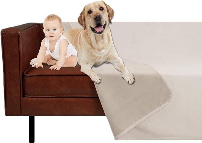 Ameritex Pet Bed Blanket Reversible 100% Waterproof Velvet Super Soft for Sofa and Bed (82x102 Inches, Cream+Beige) - Image 2