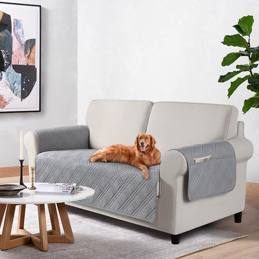 TAOCOCO Waterproof Loveseat Covers for Pets Dogs with Non Slip Backing, Sofa Seat Covers with Pocket for 2 Cushion Couch Washable Dog Couch Cover Protector Sofa Slipcovers(Loveseat Plus, Light Gray) by TAOCOCO