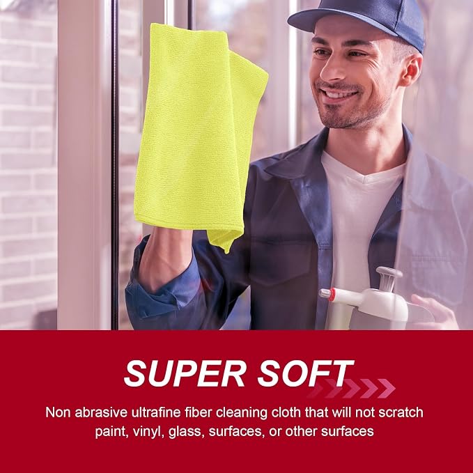 Oudain 200 Pcs Microfiber Cleaning Cloth 16x16 Inch Microfiber Towels for Car Ultra Absorbent Cleaning Rags Reusable Lint Free Streak Free Detailing Towel for Car Washing Drying Dusting (Yellow) - Image 4
