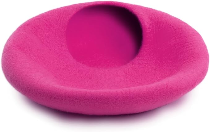 Woolygon Premium Felt Cat Cave Bed – Wool Kitty Beds Handcrafted Kitten Caves Bed for Indoor Cats - Made from Merino Wool, Foldable Cat Hideaway Covered Cat House Pod (Pink Plain) - Image 5