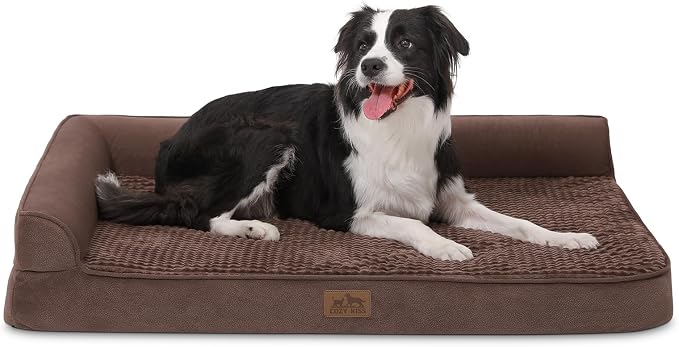 COZY KISS Orthopedic Dog Bed for Large Size Dog, XL Dogs Crate Bed, L Shaped Foam Anti-Slip Bottom Pet Cat Sofa with Washable Removable Cover, Suitable for Pet Up to 100 lbs, 42x30x7.5 inch, Brown by COZYKISS