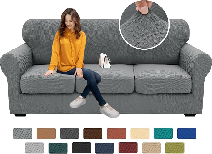 XINEAGE 2026 New 4 Pieces Couch Covers for 3 Cushion Couch Super Stretch Thick Soft Sofa Cover Anti Slip Sofa Slipcover Dogs Cats Furniture Protector (Light Gray, 71"-91") by XINEAGE